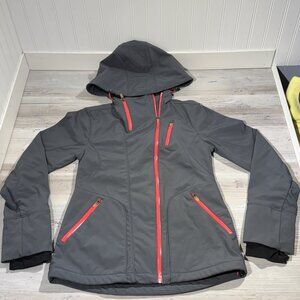 Athleta Women's Sz‎ Small Grey Hard Shell Fleece Lined Zip Up Hooded Jacket